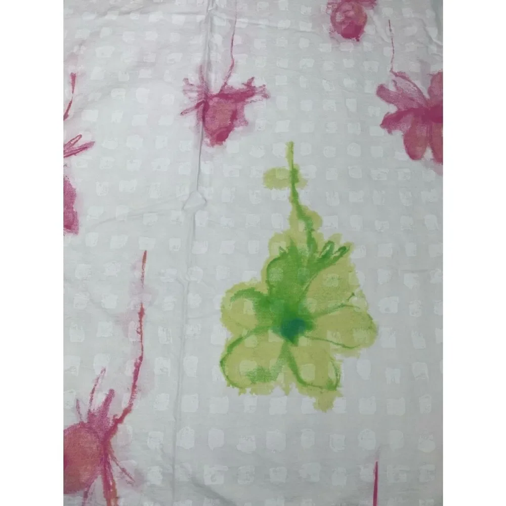 Floral Watercolor White Cotton Duvet - Pink & Green